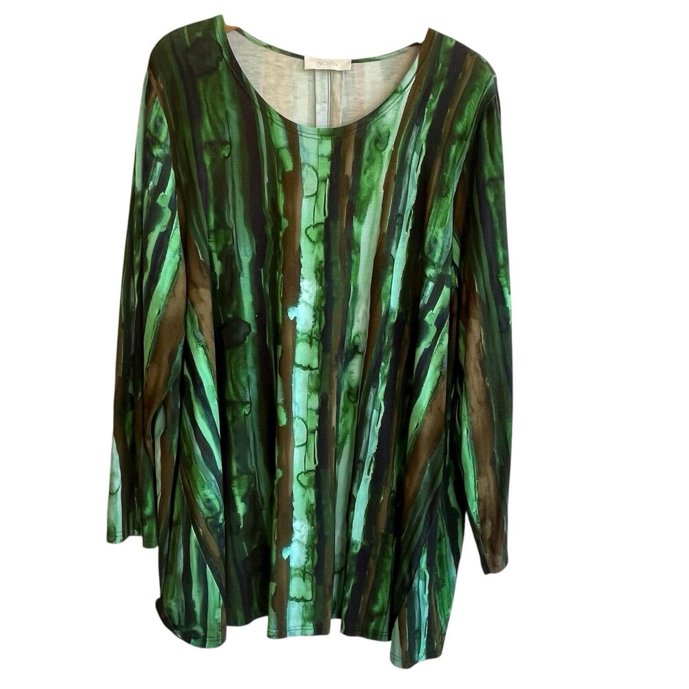 Noen Womens Tie Dye Tunic Top Size 20 Green Art To Wear Stretch Knit Beachy